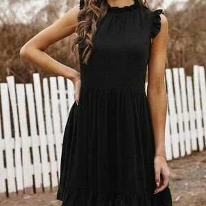 Black Pocketed Ruffle Babydoll Dress
